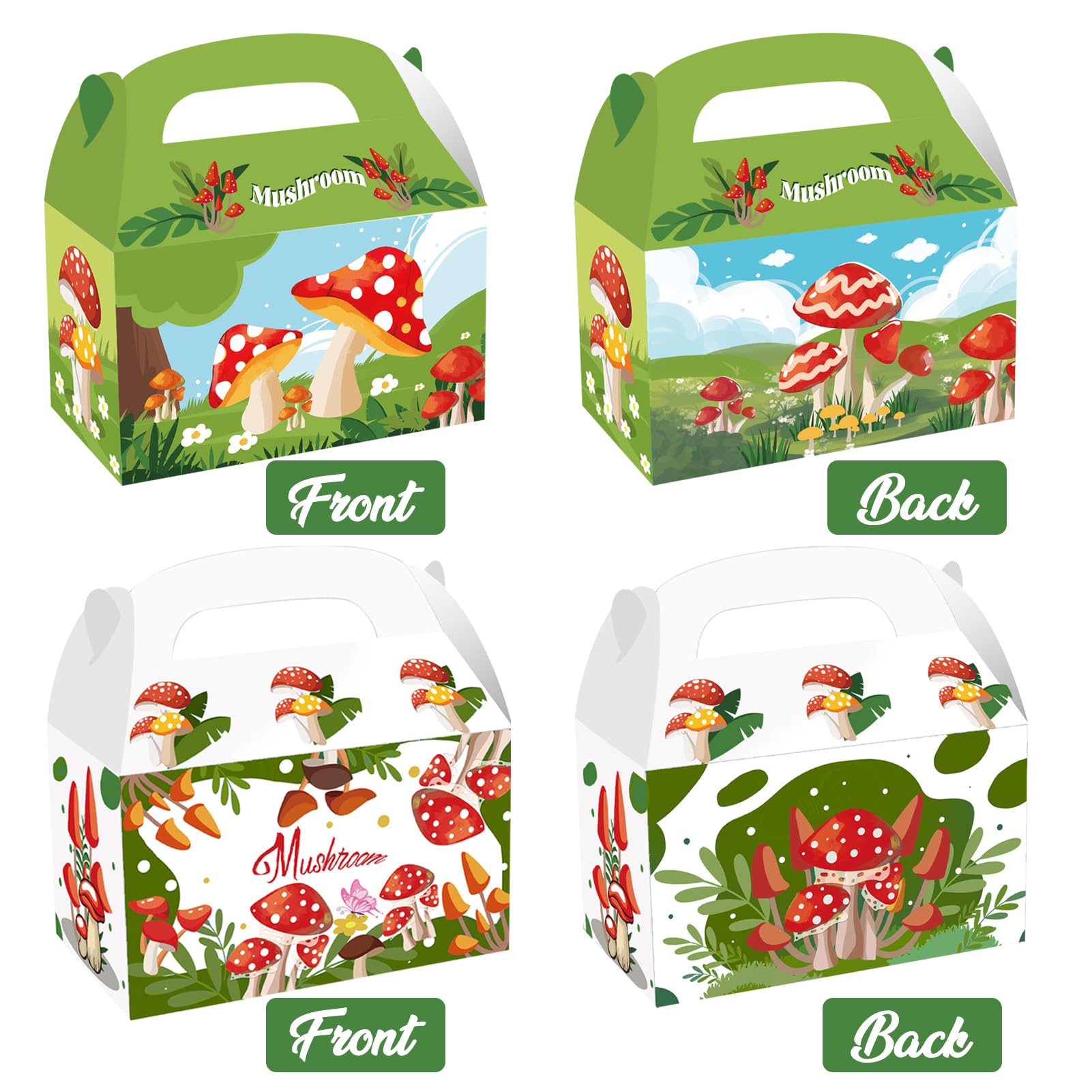 Cieovo 24 Pack Mushroom Party Paper Gift Boxes, Mushroom Party Goodie Candy Bags Kraft Treat Paper Boxes For Forest Plant Mushro